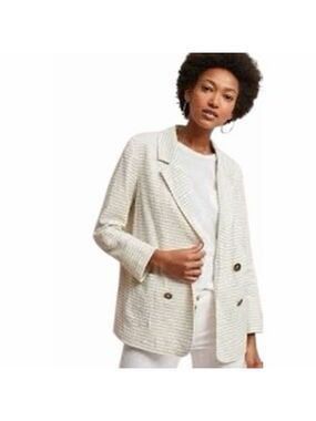 Anthropologie Cartonneri Women's Cream Pinstripe Double Breasted Blazer Size S